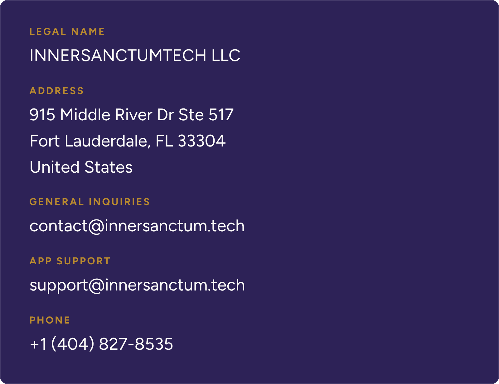 INNERSANCTUMTECH LLC company details: mailing address, email and phone number