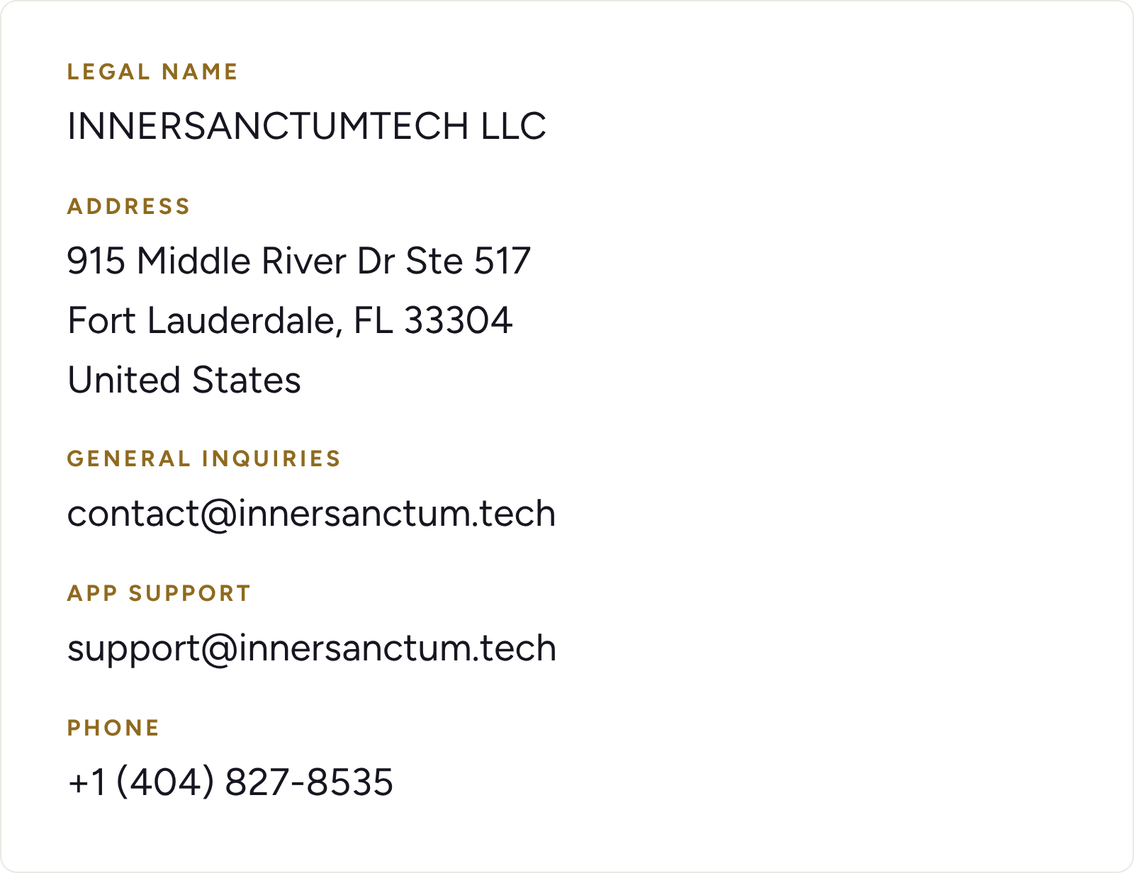INNERSANCTUMTECH LLC company details: mailing address, email and phone number